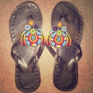 Handmade leather beaded sandals